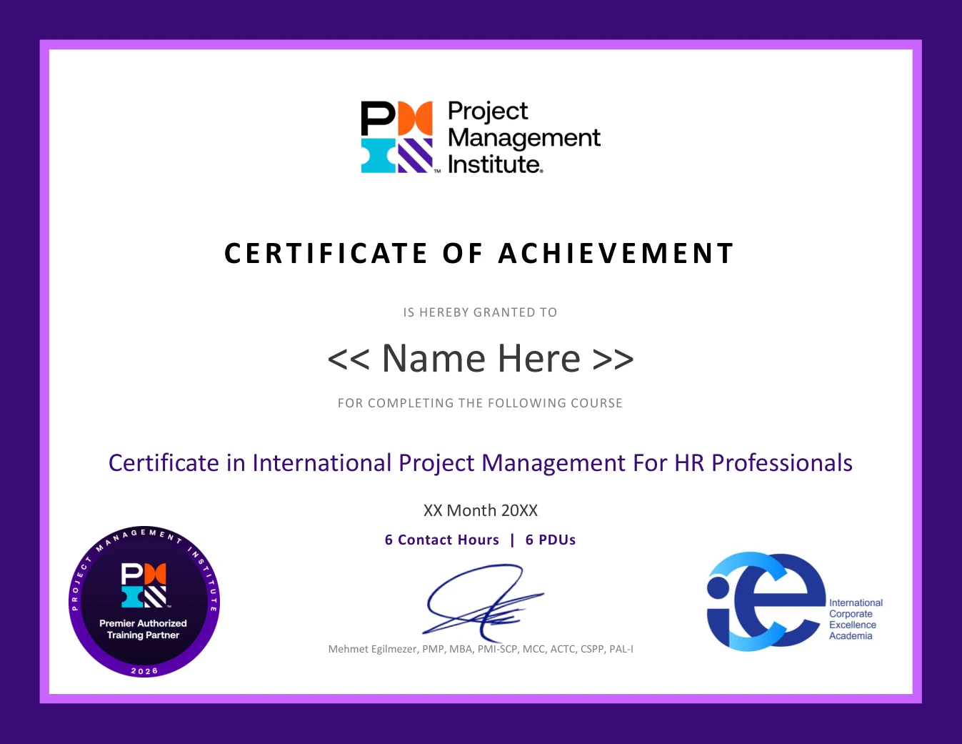 Certificate sample · PMI