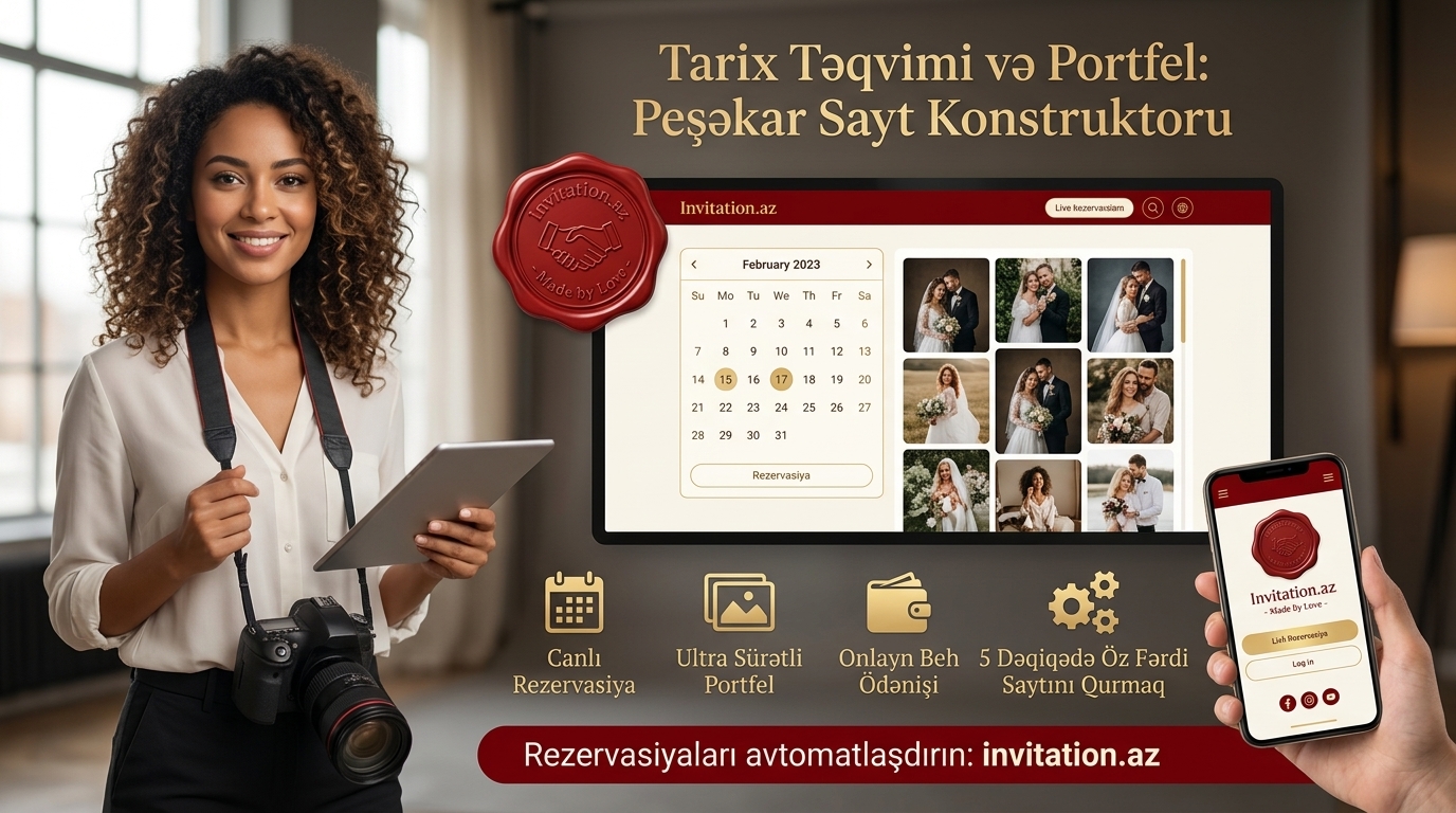 Fotoqraf və Videoqraflar Üçün Hazır Rezervasiya Saytı Konstruktoru: Tarix Təqvimi və Portfel