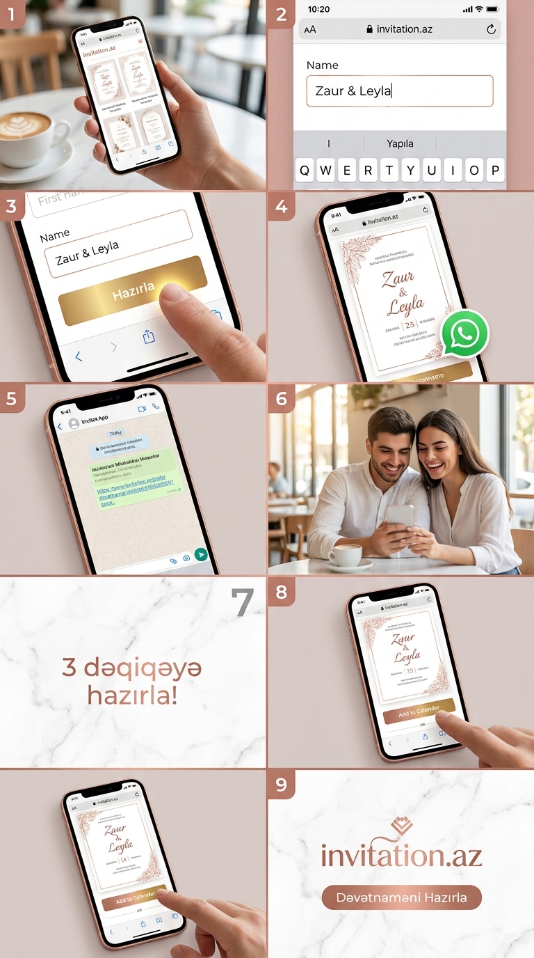 Mobil Telefonda Toy Dəvətnaməsi Düzəltmək: 3 Dəqiqəyə Brauzerdə Hazırla və WhatsApp-la Paylaş (Video Bələdçi)