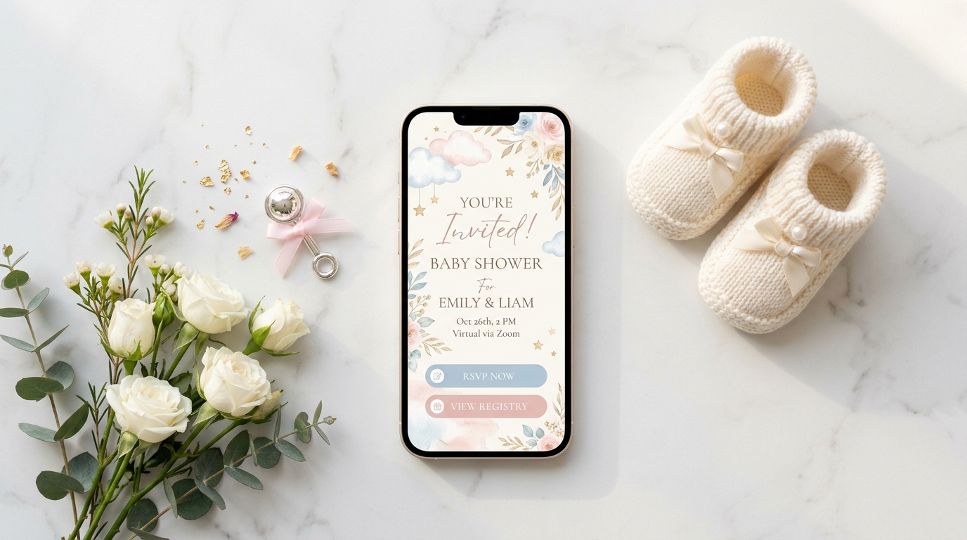 Baby Shower Dəvətnaməsi: Tətbiq Yükləmədən Qız və Oğlan Üçün Brauzerdə Rəqəmsal Dəvət