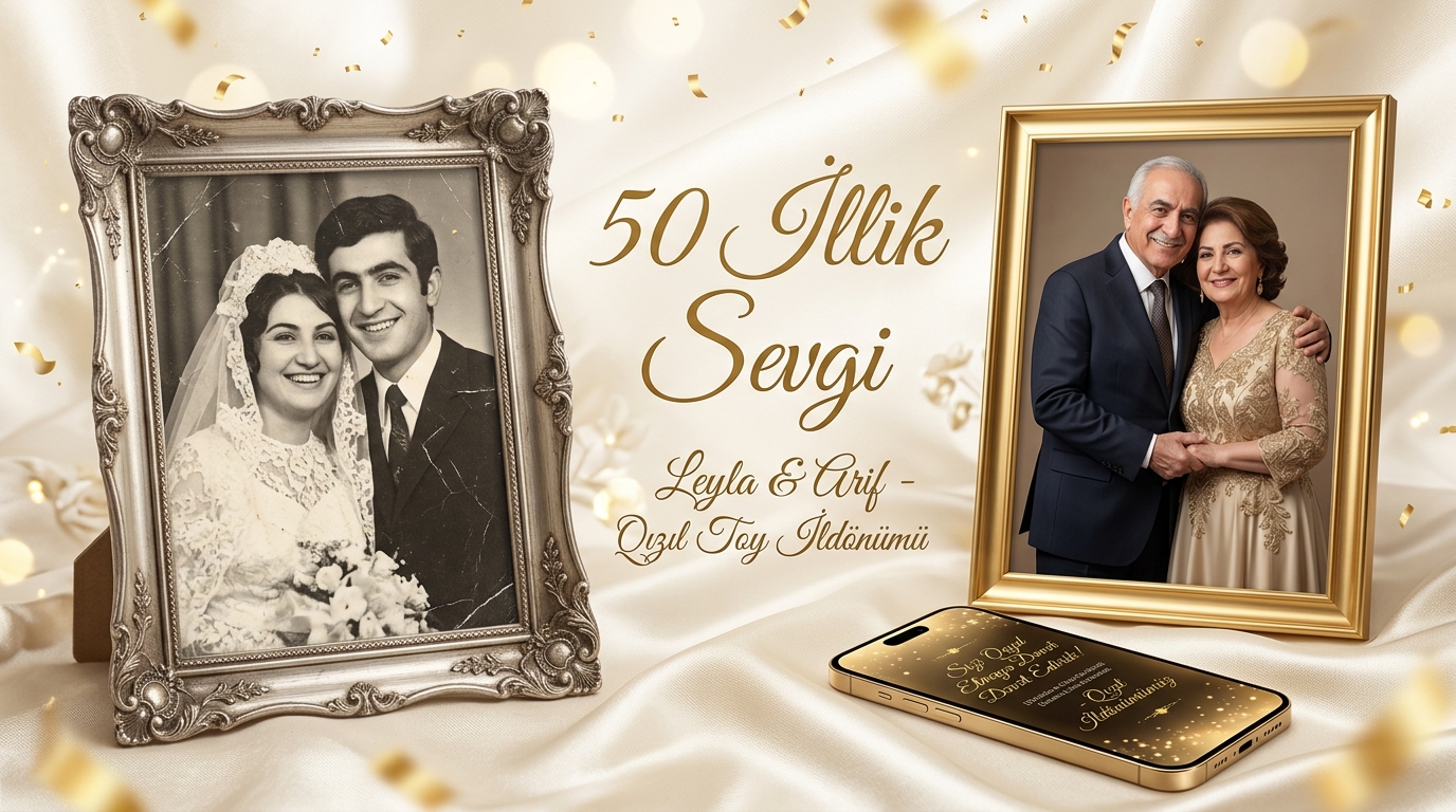 Qızıl Toy Yubileyi Dəvətnaməsi: 50 İllik Evlilik İldönümü üçün Premium Rəqəmsal Şablonlar