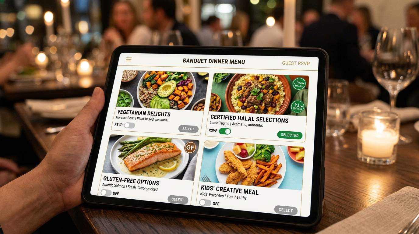 Guest Dietary Requirements & Food Menu Selection for Weddings: Halal, Vegan, Gluten-Free & Kids Menu RSVP Guide