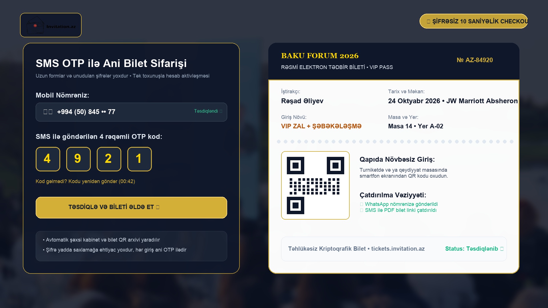 Tədbir Biletlərində SMS OTP ilə Avtomatik Qeydiyyat: Şifrəsiz və Tək Toxunuşla Bilet Alma Sistemi